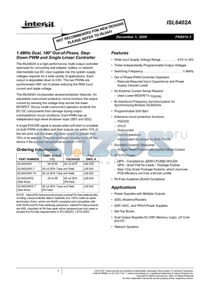 ISL6402AIR-TK datasheet - 1.4MHz Dual, 180 Out-of-Phase, Step- Down PWM and Single Linear Controller