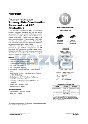 NCP1901DR2G datasheet - Primary Side Combination Resonant and PFC Controllers