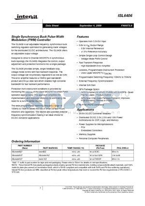 ISL6406IBZ datasheet - Single Synchronous Buck Pulse-Width Modulation PWM Controller