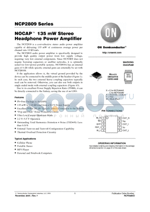 NCP2809 datasheet - NOCAP  135 mW Stereo Headphone Power Amplifier