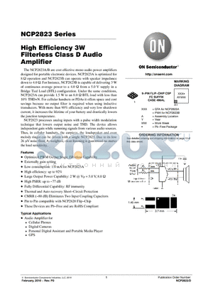 NCP2823BFCT2G datasheet - High Efficiency 3W Filterless Class D Audio Amplifier