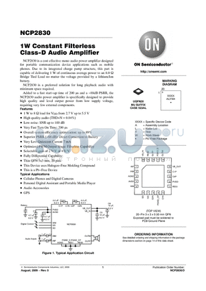 NCP2830 datasheet - 1W Constant Filterless Class-D Audio Amplifier