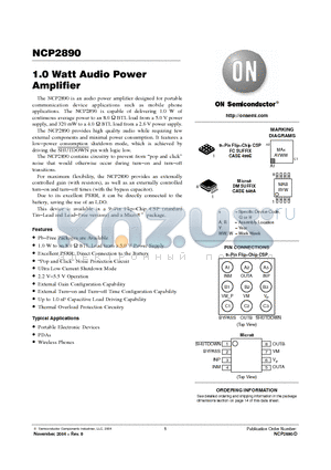 NCP2890 datasheet - 1.0 Watt Audio Power Amplifier