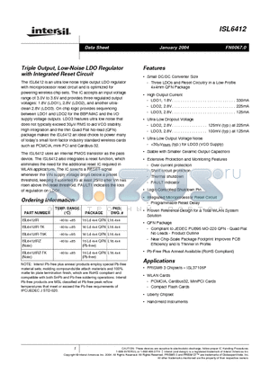 ISL6412IR-TK datasheet - Triple Output, Low-Noise LDO Regulator with Integrated Reset Circuit