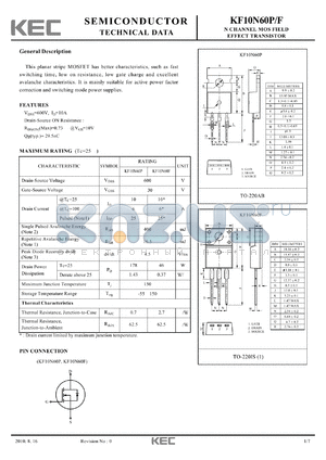 KF10N60F datasheet - N CHANNEL MOS FIELD EFFECT TRANSISTOR