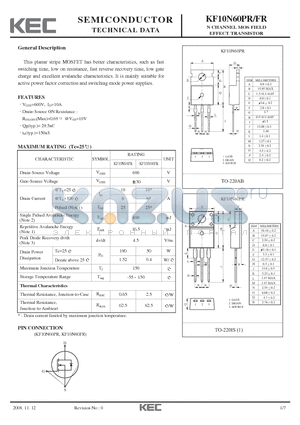 KF10N60FR datasheet - N CHANNEL MOS FIELD EFFECT TRANSISTOR