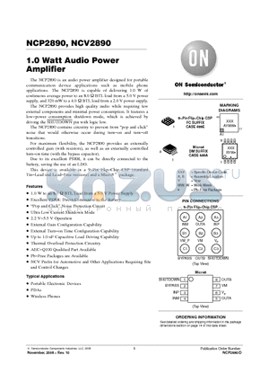 NCP2890DMR2 datasheet - 1.0 Watt Audio Power Amplifier