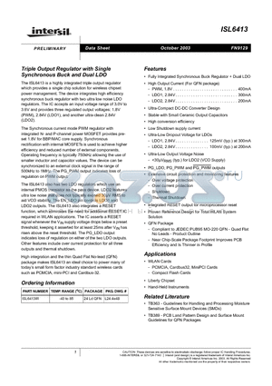 ISL6413 datasheet - Triple Output Regulator with Single Synchronous Buck and Dual LDO