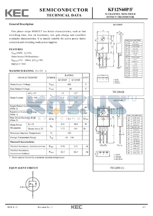 KF12N60P_10 datasheet - N CHANNEL MOS FIELD EFFECT TRANSISTOR