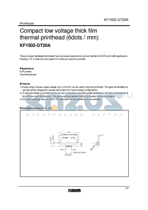 KF1502-GT20A datasheet - Compact low voltage thick film thermal printhead (6dots / mm)