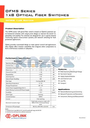 OFMS1800E002127 datasheet - 1x8 Optical Fiber Switches