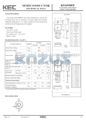 KF16N50P datasheet - N CHANNEL MOS FIELD EFFECT TRANSISTOR