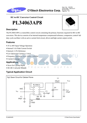 PL34063AP8 datasheet - DC-to-DC Converter Control Circuit