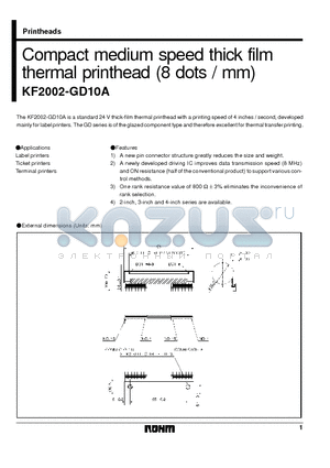 KF2002-GD10A datasheet - Compact medium speed thick film thermal printhead (8 dots / mm)