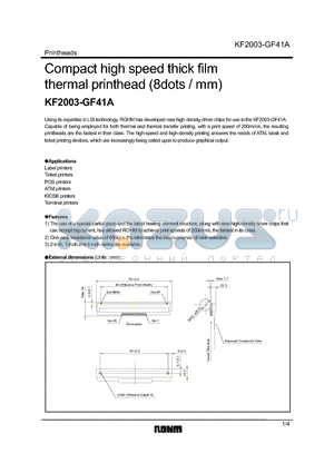 KF2003-GF41A datasheet - Compact high speed thick film thermal printhead (8dots / mm)