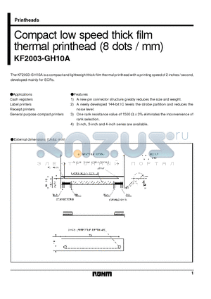 KF2003-GH10A datasheet - Compact low speed thick film thermal printhead (8 dots / mm)