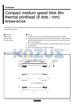 KF2004-GC10A datasheet - Compact medium speed thick film thermal printhead (8 dots / mm)