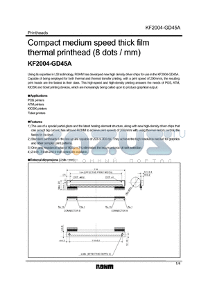 KF2004-GD45A datasheet - Compact medium speed thick film thermal printhead (8 dots / mm)