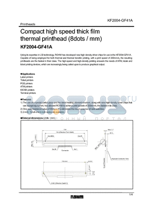 KF2004-GF41A datasheet - Compact high speed thick film thermal printhead (8dots / mm)