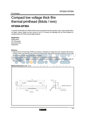 KF2004-GF50A datasheet - Compact low voltage thick film thermal printhead (8dots / mm)