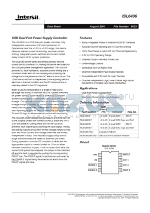 ISL6436HIB-T datasheet - USB Dual Port Power Supply Controller