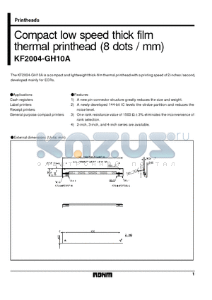 KF2004-GH10A datasheet - Compact low speed thick film thermal printhead (8 dots / mm)