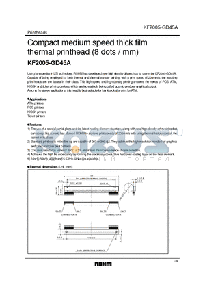 KF2005-GD45A datasheet - Compact medium speed thick film thermal printhead (8 dots / mm)