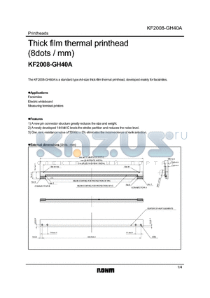 KF2008-GH40A datasheet - Thick film thermal printhead (8dots / mm)