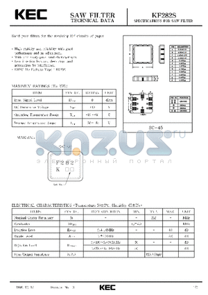 KF282S datasheet - SPECIFICATIONS FOR SAW FILTER(BAND PASS FILTERS FOR THE RECEIVING RF CIRCUITS OF PAGER)