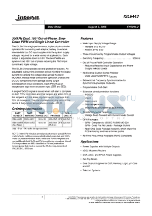 ISL6443IR datasheet - 300kHz Dual, 180` Out-of-Phase, Step- Down PWM and Single Linear Controller