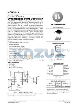 NCP3011DTBR2G datasheet - Synchronous PWM Controller