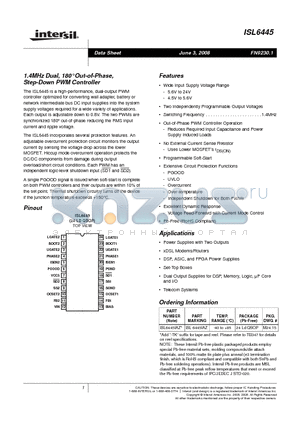 ISL6445 datasheet - 1.4MHz Dual, 180 Out-of-Phase, Step-Down PWM Controller