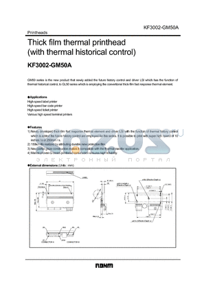 KF3002-GM50A datasheet - Thick film thermal printhead (with thermal historical control)