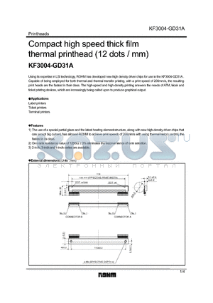 KF3004-GD31A datasheet - Compact high speed thick film thermal printhead (12 dots / mm)