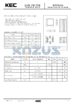 KF325AS datasheet - SPECIFICATIONS FOR SAW FILTER(BAND PASS FILTERS FOR THE RECEIVING RF CIRCUITS OF PAGER)