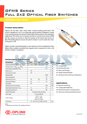 OFMS2200E10121 datasheet - Full 2x2 Optical Fiber Switches