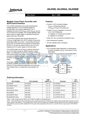 ISL6506A datasheet - Multiple Linear Power Controller with ACPI Control Interface