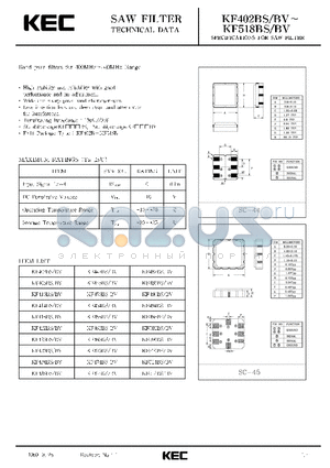 KF410BS datasheet - SPECIFICATIONS FOR SAW FILTER(BAND PASS FILTERS FOR 400MHz~520MHz RANGE)