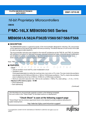 MB90562A datasheet - 16-bit Proprietary Microcontrollers