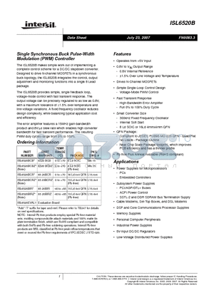 ISL6520BCB datasheet - Single Synchronous Buck Pulse-Width Modulation PWM Controller