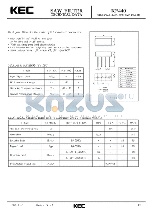 KF440 datasheet - SPECIFICATIONS FOR SAW FILTER(BAND PASS FILTERS FOR THE RECEIVING RF CIRCUITS OF TRANSCEIVER)