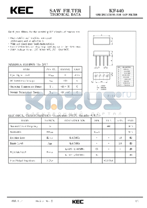 KF440S datasheet - SPECIFICATIONS FOR SAW FILTER(BAND PASS FILTERS FOR THE RECEIVING RF CIRCUITS OF TRANSCEIVER)