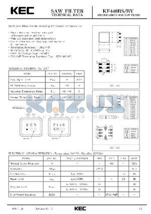 KF448AV datasheet - SPECIFICATIONS FOR SAW FILTER(BAND PASS FILTERS FOR THE RECEIVING RF CIRCUITS OF TRANSCEIVER)