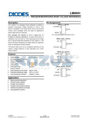 LM4041 datasheet - PRECISION MICROPOWER SHUNT VOLTAGE REFERENCES