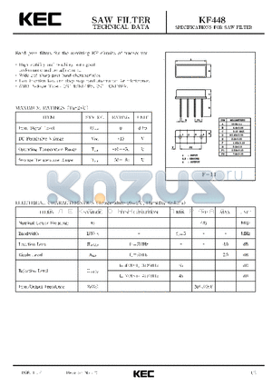 KF448S datasheet - SPECIFICATIONS FOR SAW FILTER(BAND PASS FILTERS FOR THE RECEIVING RF CIRCUITS OF TRANSCEIVER)