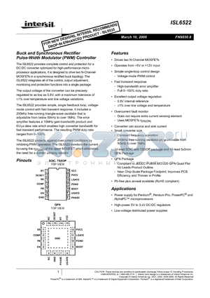 ISL6522CBZA datasheet - Buck and Synchronous Rectifier Pulse-Width Modulator (PWM) Controller