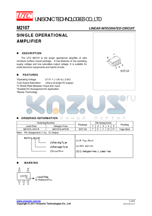 M2107 datasheet - SINGLE OPERATIONAL AMPLIFIER