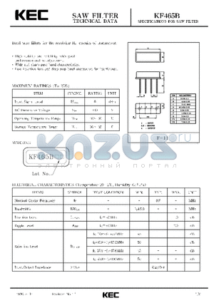 KF465B datasheet - SPECIFICATIONS FOR SAW FILTER(BAND PASS FILTERS FOR THE RECEIVING RF CIRCUITS OF TRANSCEIVER)