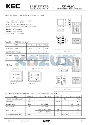KF468S datasheet - SPECIFICATIONS FOR SAW FILTER(BAND PASS FILTERS FOR THE RECEIVING RF CIRCUITS OF PAGER)