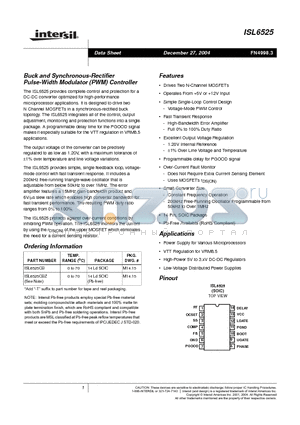 ISL6525 datasheet - Buck and Synchronous-Rectifier Pulse-Width Modulator (PWM) Controller